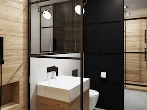 Duże lustra powiększające optycznie przestrzeń łazienki - zdjęcie od QUBO architekci pracownia architektury wnętrz/ architekt / projektant wnętrz