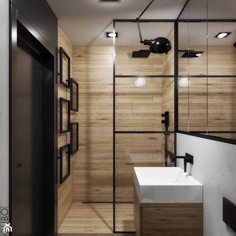 Niewielka łazienka z industrialną ścianką przysznicową - zdjęcie od QUBO architekci pracownia architektury wnętrz/ architekt / projektant wnętrz