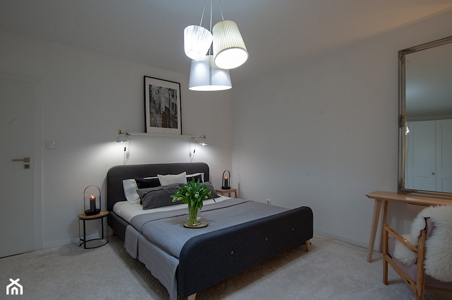 minimalistyczna sypialnia w stylu eklektycznym, skandynawskim - Sypialnia, styl skandynawski - zdjęcie od Pracownia.Pmajewicz