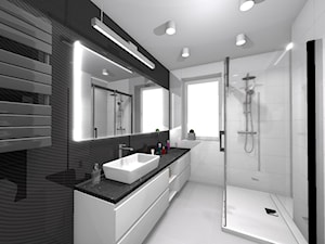 Czarno-biała łazienka, płytki strukturalne. 