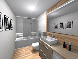 Łazienka w szarościach i drewnie. - zdjęcie od Lemax_Design_Projekty_Łazienek