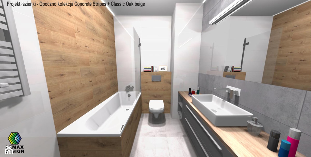 Jasna łazienka z elementami drewna. - zdjęcie od Lemax_Design_Projekty_Łazienek - Homebook
