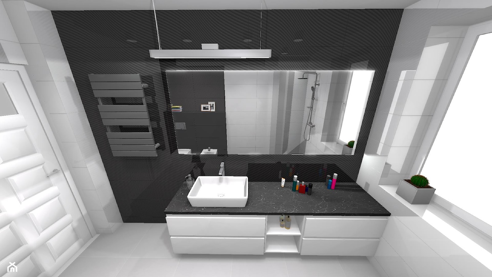 Czarno-biała łazienka. Płytki strukturalne. - zdjęcie od Lemax_Design_Projekty_Łazienek - Homebook