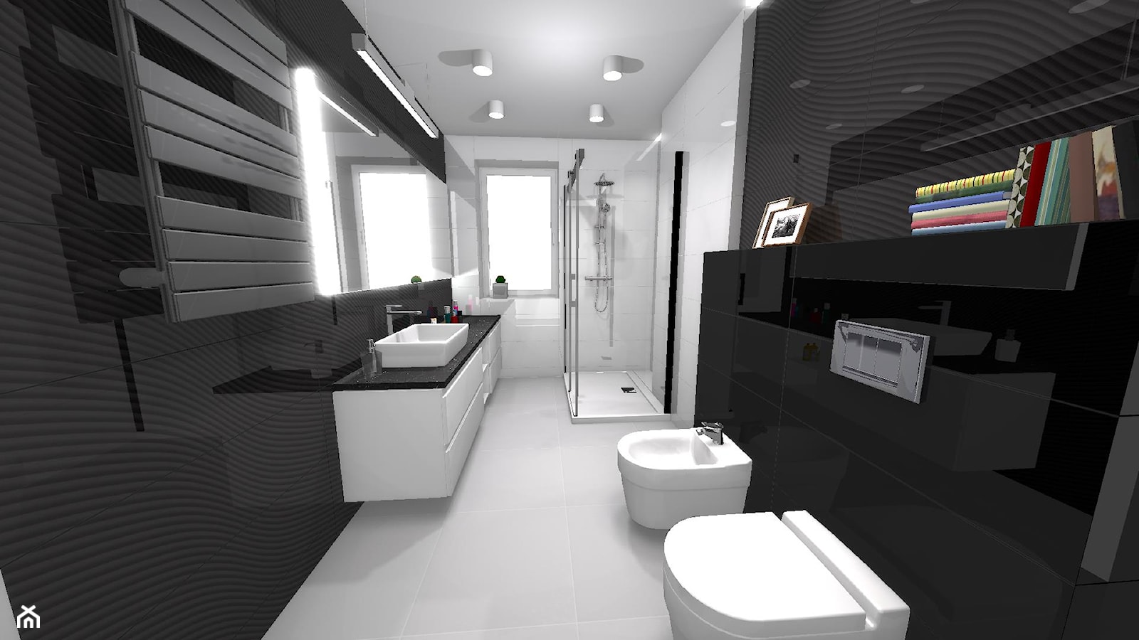 Czarno-biała łazienka. Płytki strukturalne. - zdjęcie od Lemax_Design_Projekty_Łazienek - Homebook