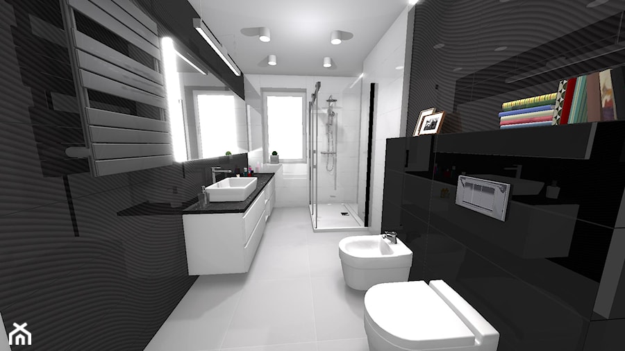 Czarno-biała łazienka. Płytki strukturalne. - zdjęcie od Lemax_Design_Projekty_Łazienek