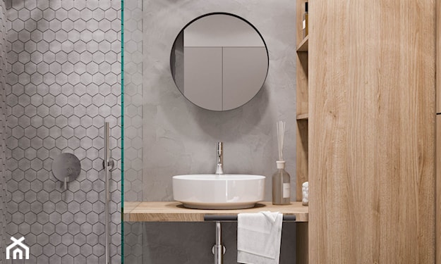wielkoformatowe płytki inspirowane betonem w małej łazience