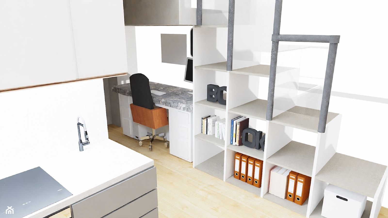 APARTAMENT VITTON - Małe z zabudowanym biurkiem białe biuro - zdjęcie od Klein ⚜Design - Homebook