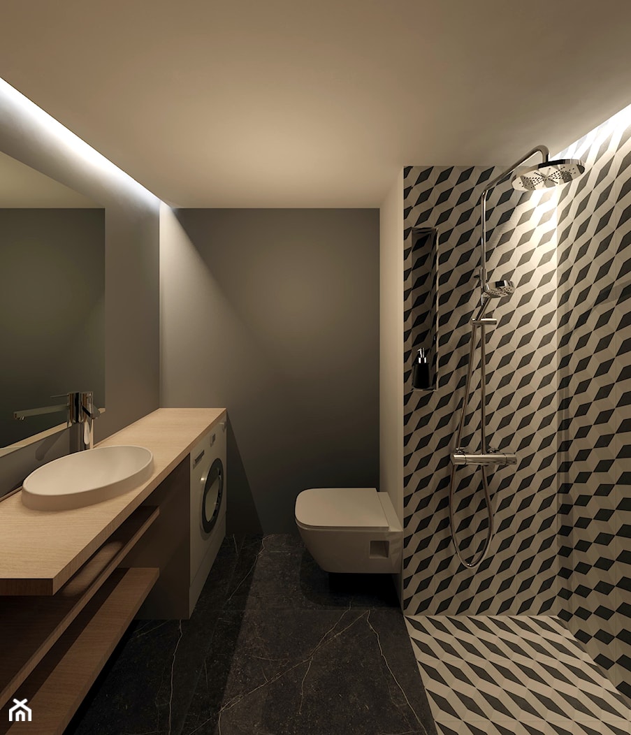 MX - Średnia bez okna z lustrem z marmurową podłogą łazienka, styl minimalistyczny - zdjęcie od Marcin Molik Architekt - Homebook