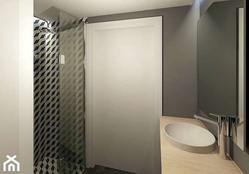 MX - Mała bez okna z lustrem z marmurową podłogą łazienka, styl minimalistyczny - zdjęcie od Marcin Molik Architekt
