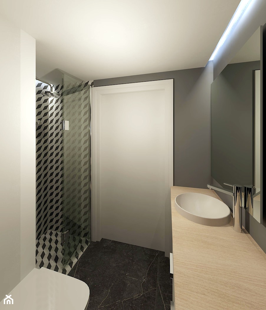 MX - Mała bez okna z lustrem z marmurową podłogą łazienka, styl minimalistyczny - zdjęcie od Marcin Molik Architekt - Homebook