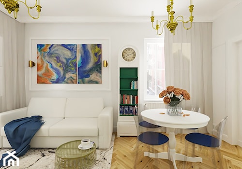 Apartament Ogarna - Średni biały salon z kuchnią z jadalnią, styl nowoczesny - zdjęcie od pracowniabueno