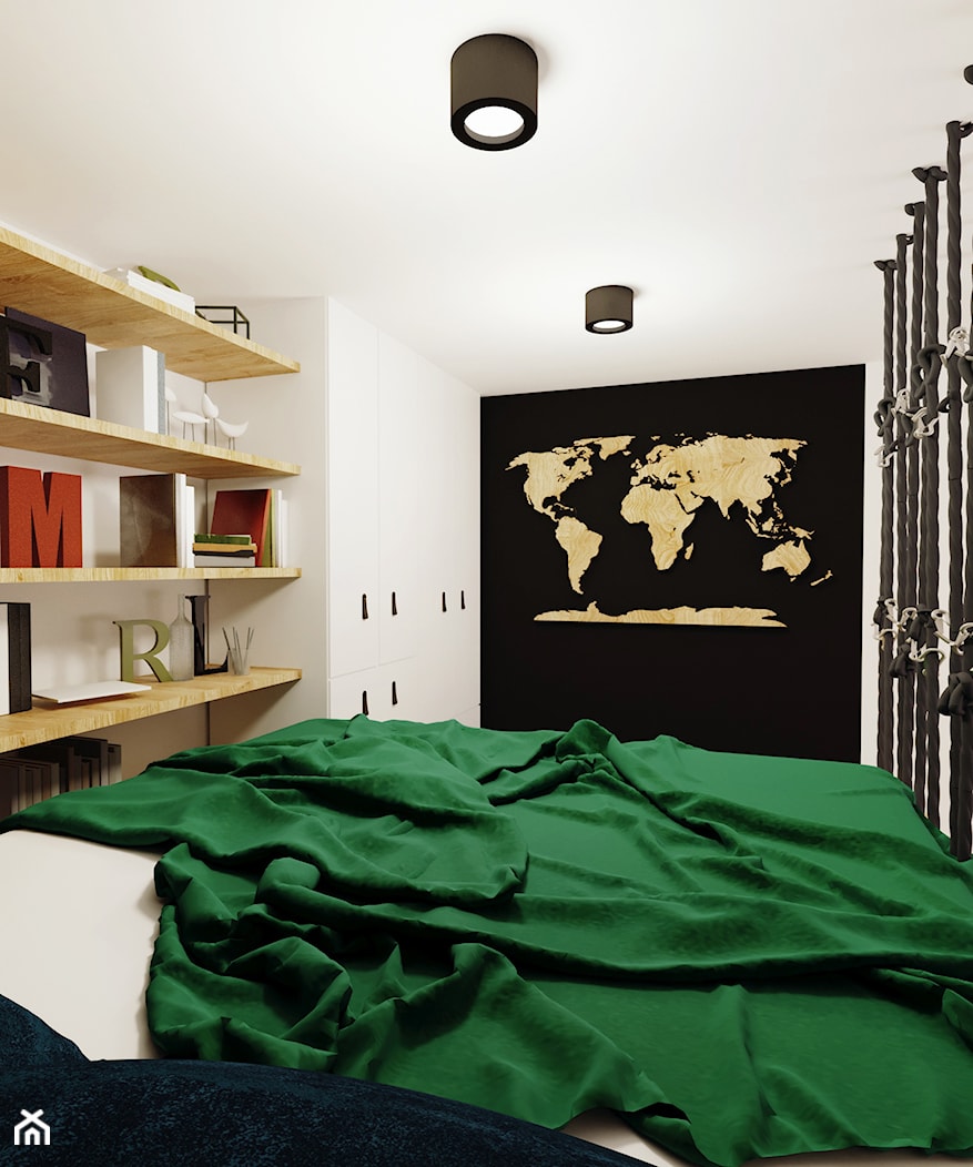 DIGITAL NOMAD'S FLAT - Średnia biała czarna sypialnia, styl nowoczesny - zdjęcie od magdalleenna - Homebook