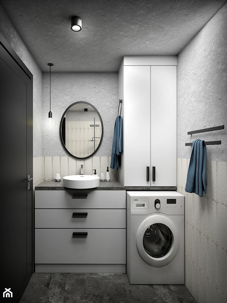 DIGITAL NOMAD'S FLAT - Mała bez okna z pralką / suszarką z punktowym oświetleniem łazienka, styl nowoczesny - zdjęcie od magdalleenna - Homebook
