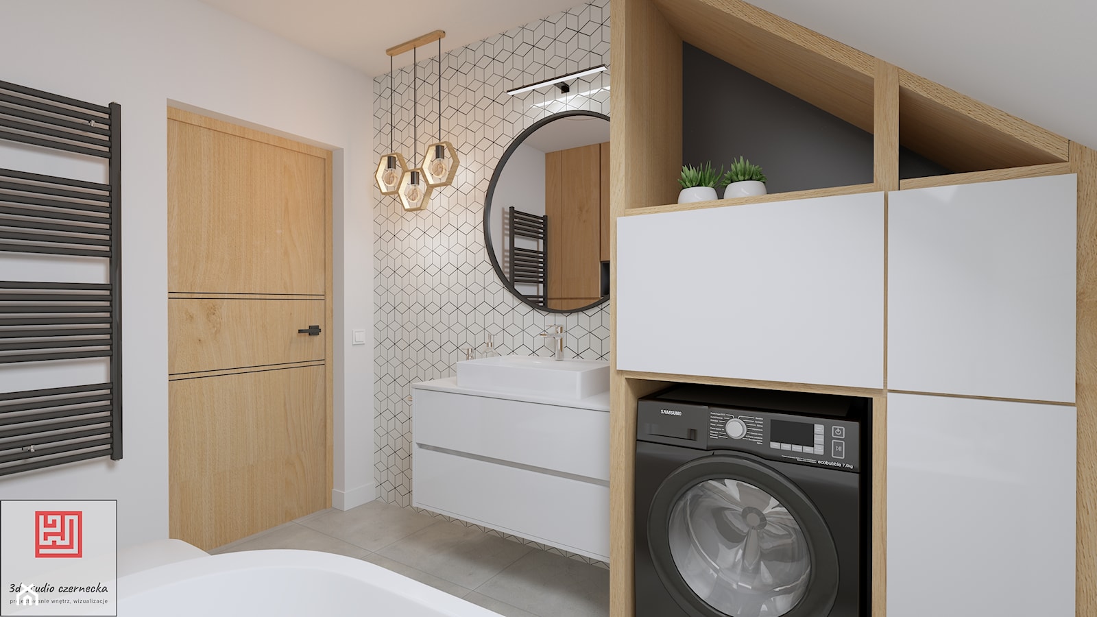 łazienka ze skosem - zdjęcie od 3d studio projektowanie wnętrz, wizualizacje - Homebook