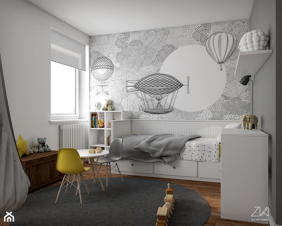 Mieszkanie Ochota - Średni biały szary pokój dziecka dla dziecka dla chłopca, styl minimalistyczny - zdjęcie od ZKA architekci