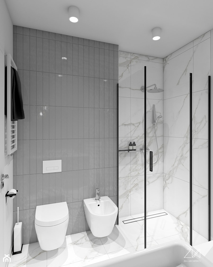 Mieszkanie Ochota - Mała bez okna z punktowym oświetleniem łazienka, styl minimalistyczny - zdjęcie od ZKA architekci