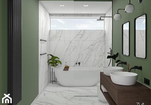 Dom prywatny - Średnia z dwoma umywalkami z punktowym oświetleniem łazienka z oknem, styl minimalistyczny - zdjęcie od ZKA architekci
