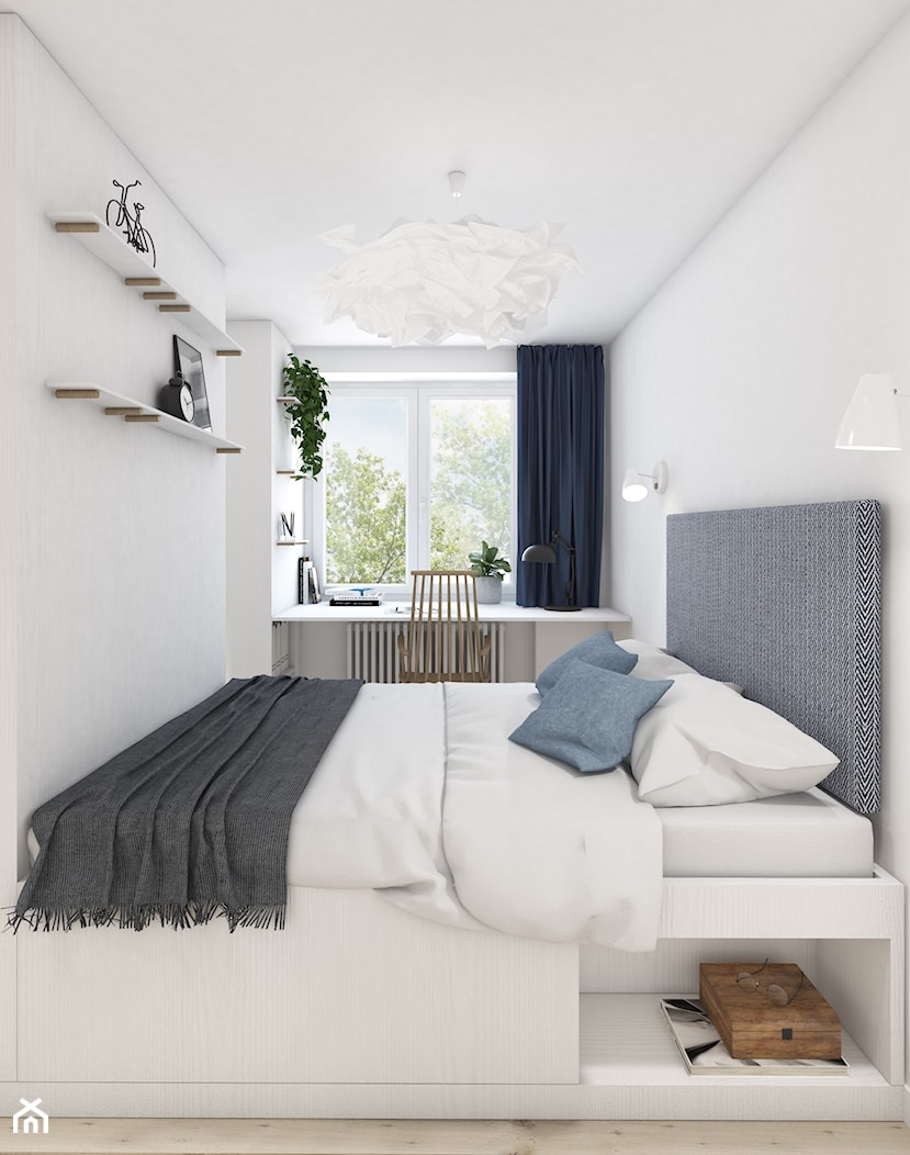 Mieszkanie typu studio - Mała biała z biurkiem sypialnia, styl minimalistyczny - zdjęcie od ZKA architekci - Homebook