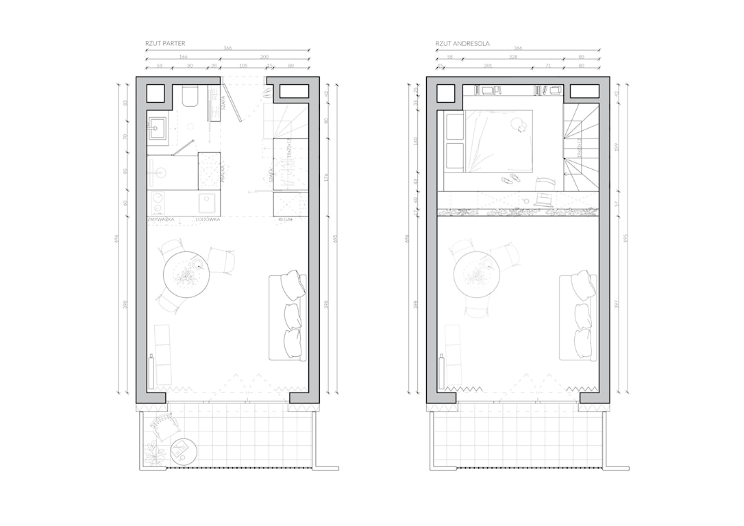 plan małego mieszkania z antresolą