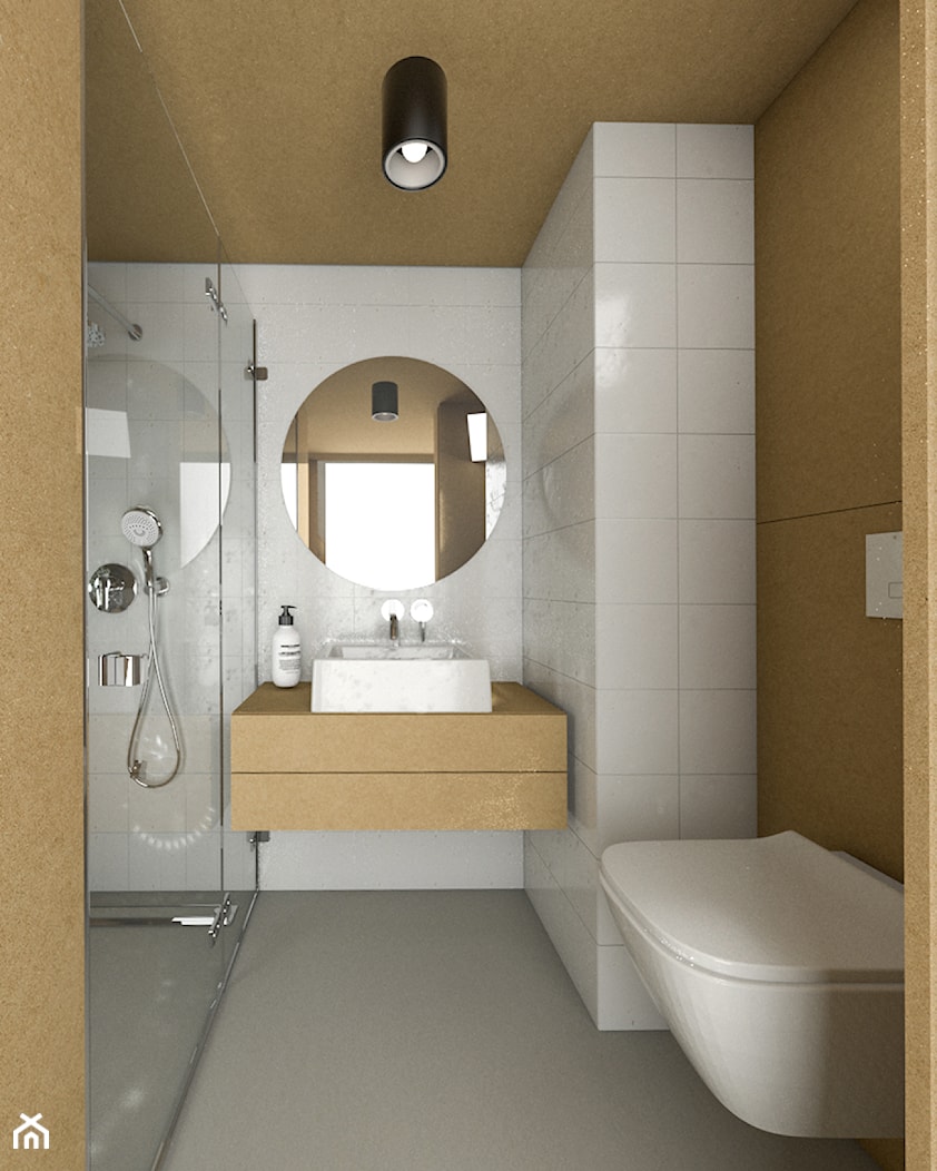 Podstawa do zamieszkania - Mała z punktowym oświetleniem łazienka z oknem, styl nowoczesny - zdjęcie od Kuba Krysiak Autorska Pracownia Projektowa - Homebook