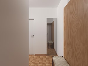 Korytarz wejściowy z widokiem na szafę wnękową i drewnianą lamperią - zdjęcie od Kuba Krysiak Autorska Pracownia Projektowa