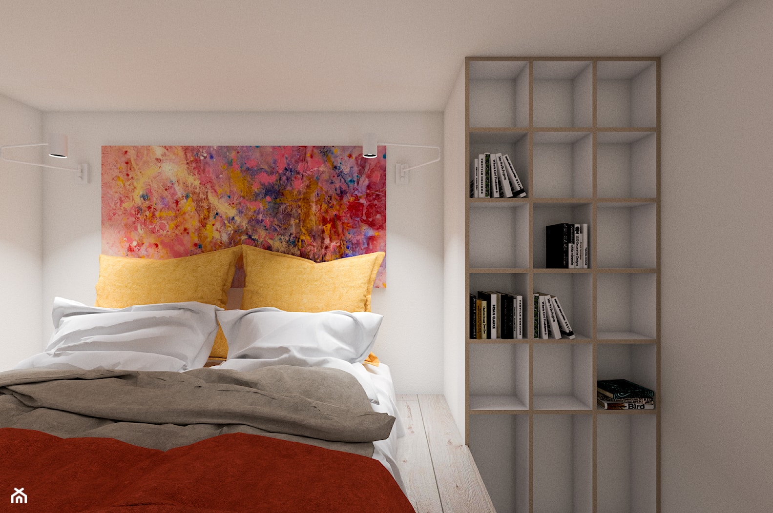 MINIMAXY - Mała szara sypialnia, styl minimalistyczny - zdjęcie od fratczak.aleksandra - Homebook
