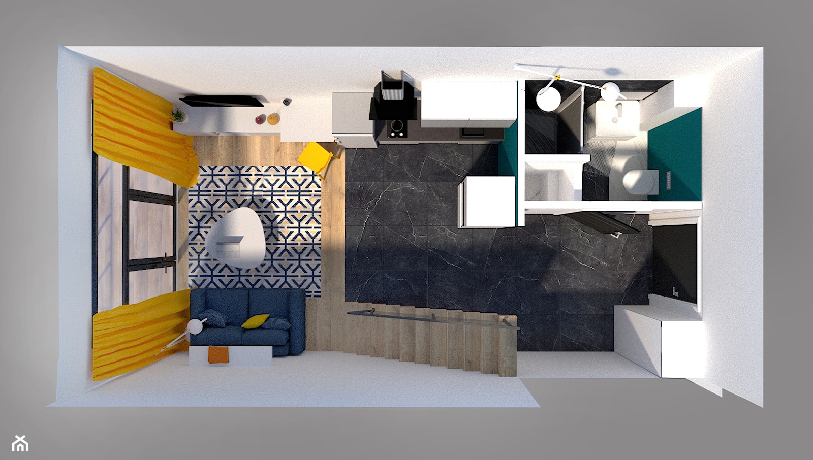 Projekt wnętrza mikromieszkania w apartamentowcach we Wrocławiu na konkurs - Schody, styl nowoczesny - zdjęcie od g.pawul@gmail.com - Homebook