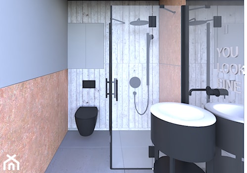 Projekt szeregówki w stylu loFtu - Średnia bez okna z lustrem z punktowym oświetleniem łazienka, styl industrialny - zdjęcie od Ewa Karczewska Interiors