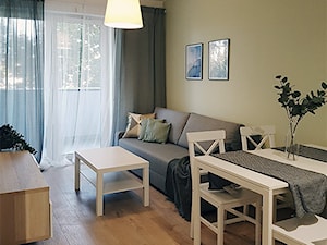 Salon z pistacjową ścianą - zdjęcie od Ewa Karczewska Interiors