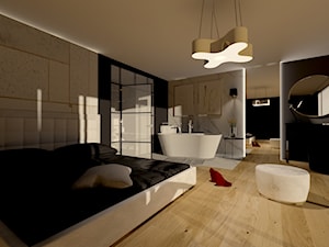 Dom nad wzgórzem - Duża czarna szara sypialnia z łazienką, styl nowoczesny - zdjęcie od Pani Od Wnętrz