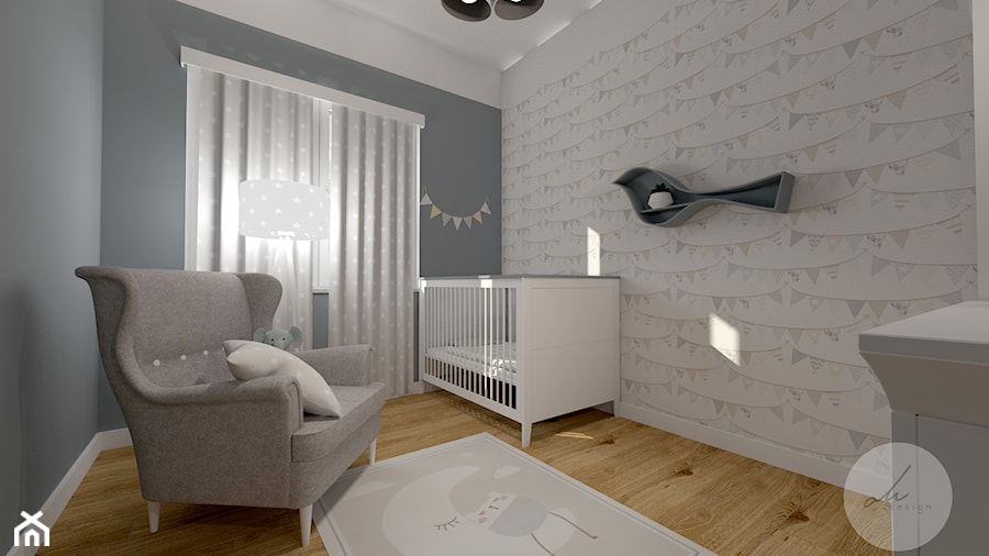 Dom pod Wrocławiem - Średni biały szary pokój dziecka dla niemowlaka dla chłopca dla dziewczynki - zdjęcie od Pani Od Wnętrz