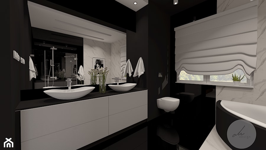 Dom pod Wrocławiem - Średnia z dwoma umywalkami z punktowym oświetleniem łazienka z oknem, styl nowoczesny - zdjęcie od Pani Od Wnętrz