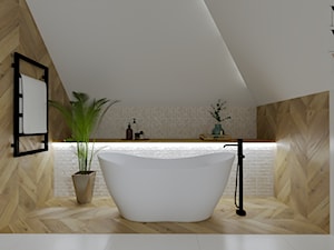 Łazienka na poddaszu z tapetą - Łazienka, styl nowoczesny - zdjęcie od Move Me in Studio projektowania wnętrz Nowy Sącz