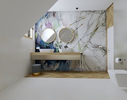 Łazienka na poddaszu z tapetą - Łazienka, styl nowoczesny - zdjęcie od Move Me in Studio projektowania wnętrz Nowy Sącz - Homebook