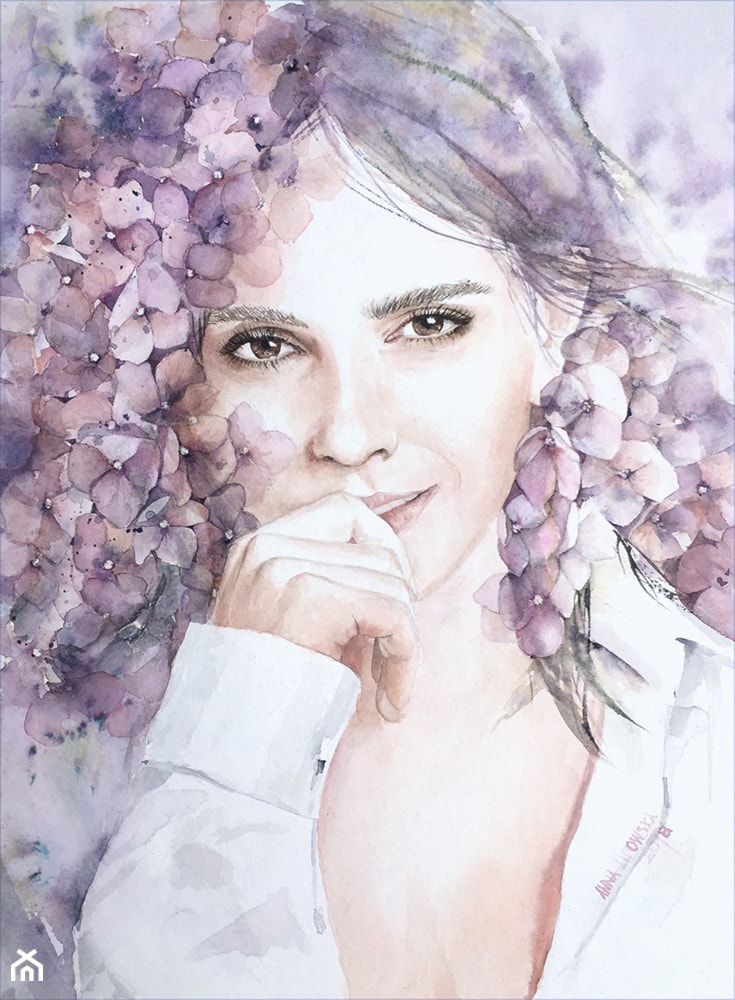 Emma w kwiatach - akwarela, oryginał 0124 - zdjęcie od Anna Lipowska Art - Homebook