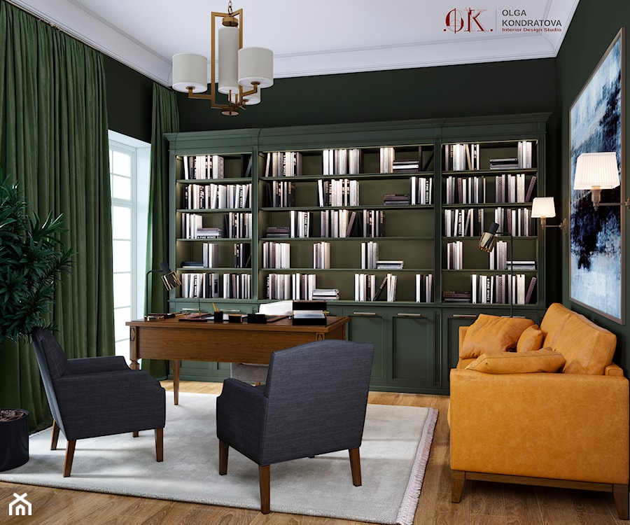 Country Style - Średnie w osobnym pomieszczeniu z sofą czarne zielone biuro, styl tradycyjny - zdjęcie od Olga's Studio