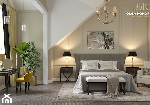Modern Classic House - Duża biała szara sypialnia na poddaszu, styl tradycyjny - zdjęcie od Olga's Studio