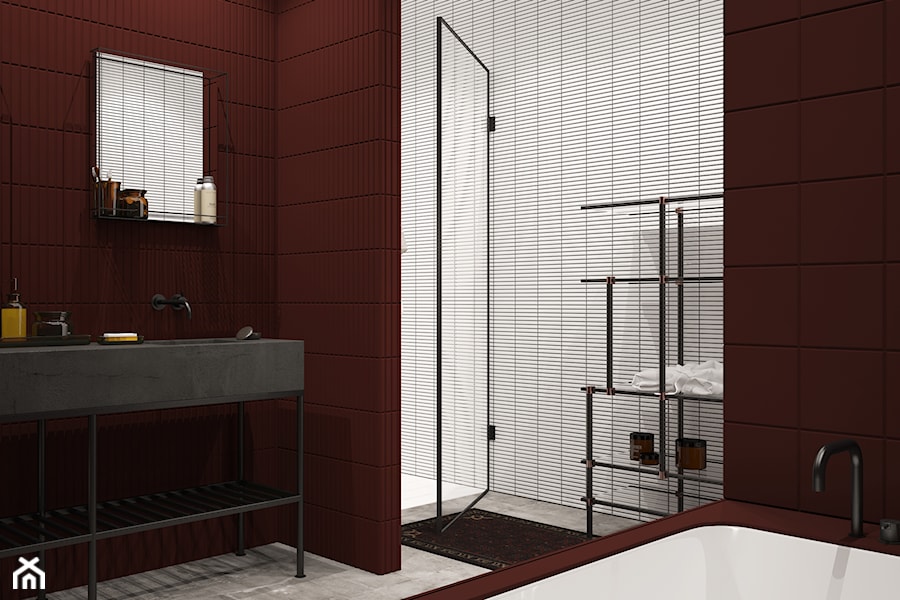 Loft apartament - Średnia z lustrem łazienka z oknem, styl minimalistyczny - zdjęcie od Madde studio