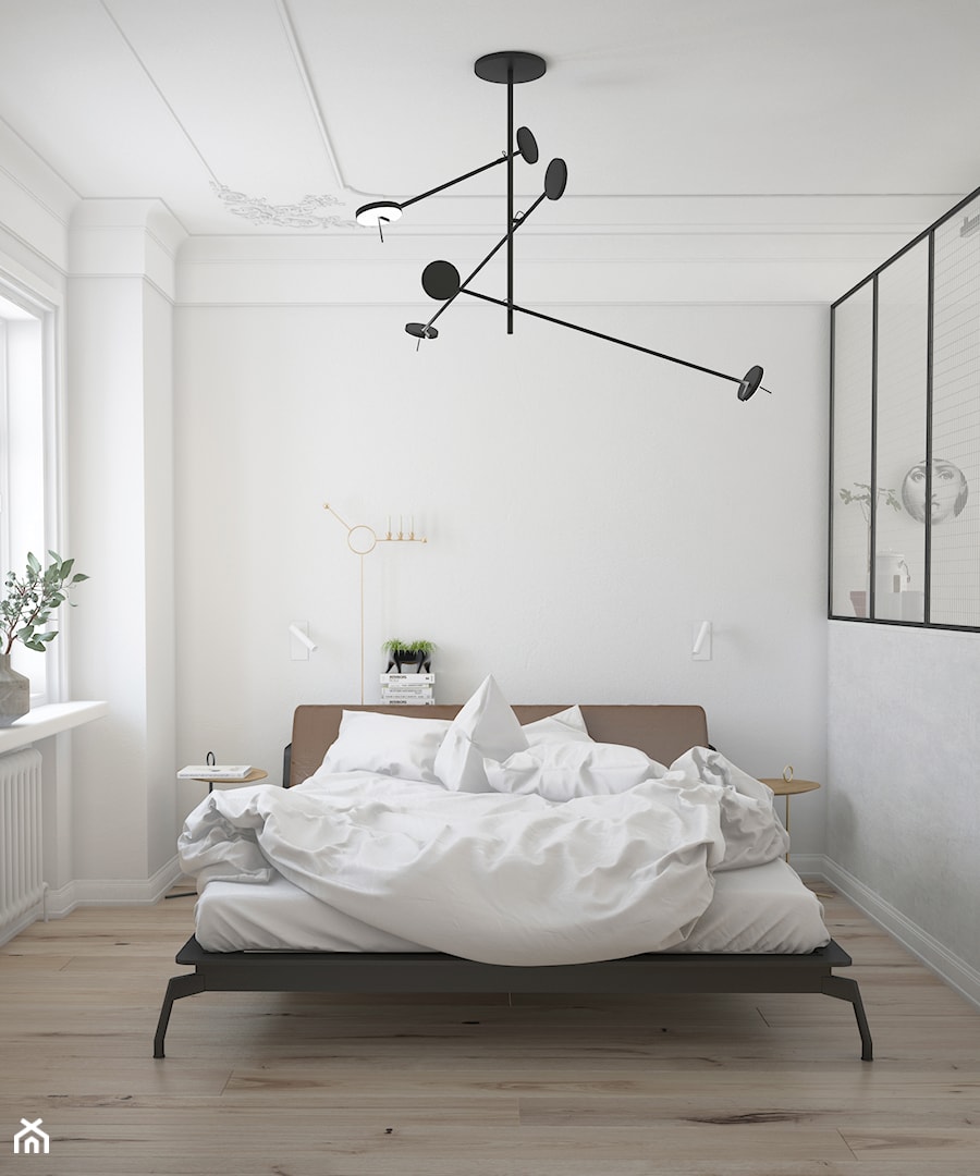 Mieszkanie w kamienicy - Mała biała sypialnia, styl nowoczesny - zdjęcie od Madde studio