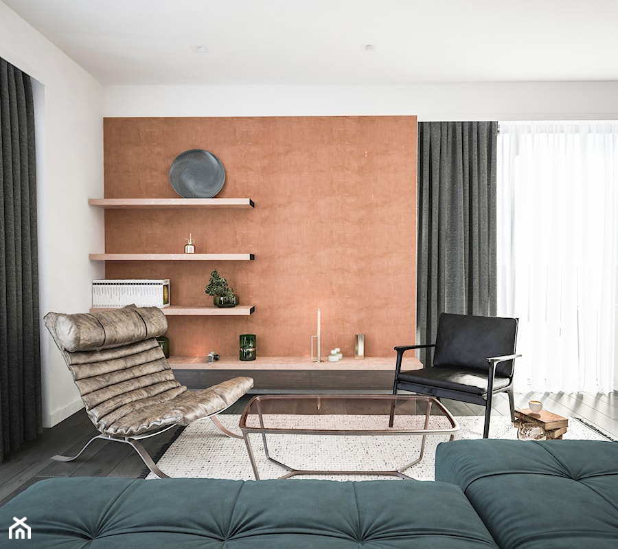 Apartament - Mały biały pomarańczowy salon, styl nowoczesny - zdjęcie od Madde studio