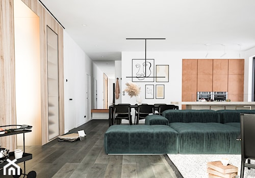 Apartament - Średni biały salon z kuchnią z jadalnią, styl nowoczesny - zdjęcie od Madde studio