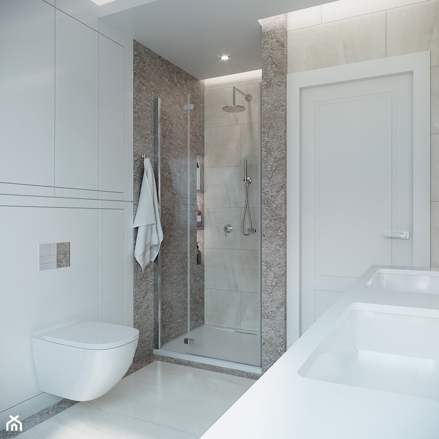 Metamorfoza na Bemowie - Średnia bez okna z dwoma umywalkami z punktowym oświetleniem łazienka, styl nowoczesny - zdjęcie od M!kaDesign