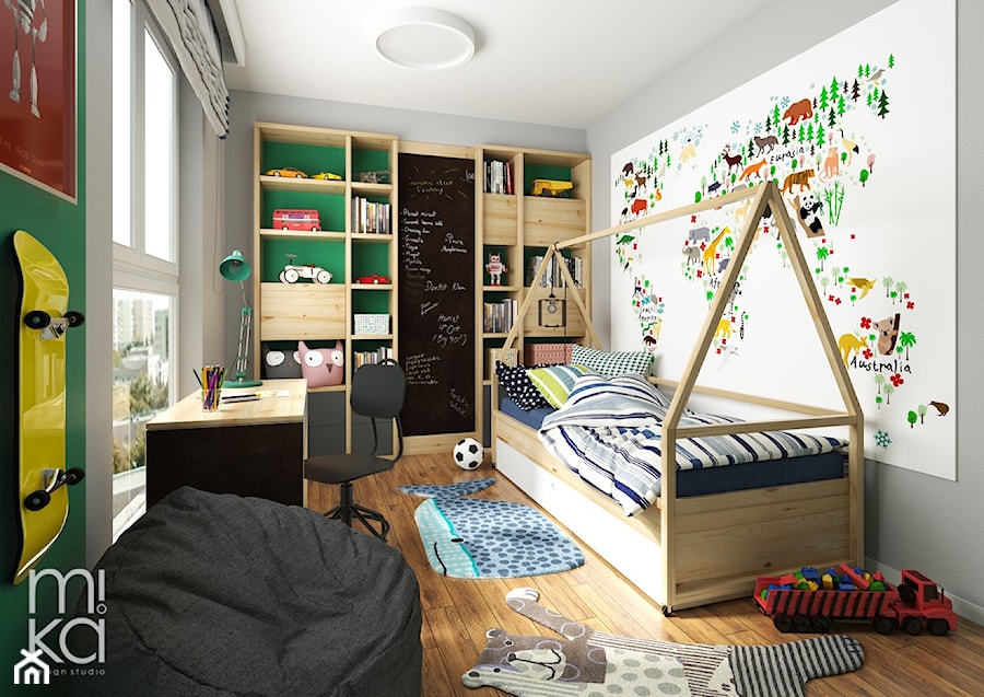 PRZYTULNY EKLEKTYZM - Średni szary zielony pokój dziecka dla dziecka dla chłopca dla dziewczynki, styl nowoczesny - zdjęcie od M!kaDesign