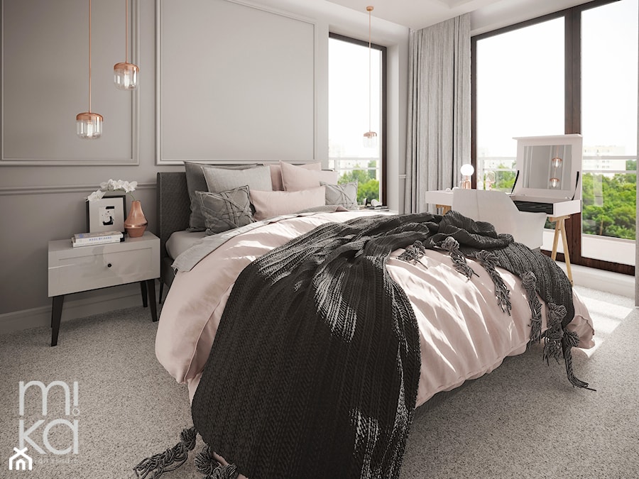 Na Mokotowie - Średnia szara z biurkiem sypialnia, styl nowoczesny - zdjęcie od M!kaDesign