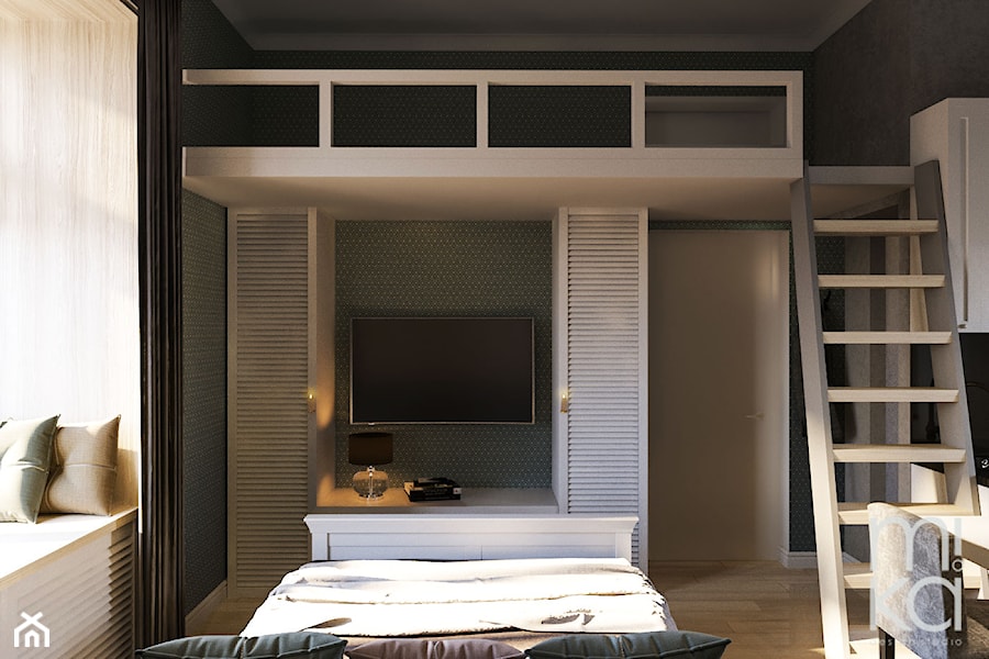 Kawalerka na Wilczej - Średnia czarna sypialnia, styl tradycyjny - zdjęcie od M!kaDesign