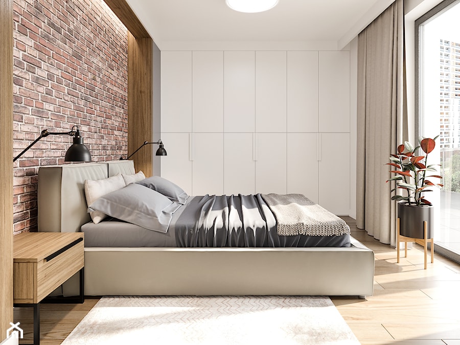 Na Bemowie - Średnia biała brązowa sypialnia, styl nowoczesny - zdjęcie od M!kaDesign