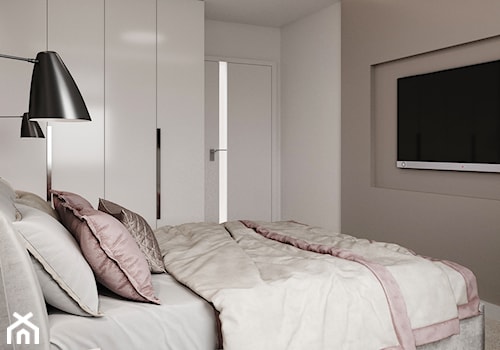 Subtelny Wilanów - Średnia beżowa biała sypialnia, styl nowoczesny - zdjęcie od M!kaDesign