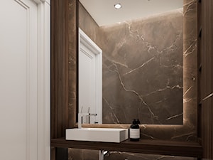 Elegancki dom na Ursynowie - Mała bez okna z lustrem z marmurową podłogą z punktowym oświetleniem łazienka, styl nowoczesny - zdjęcie od M!kaDesign