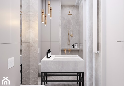 Minimalizm w praskim Koneserze - Mała bez okna z lustrem łazienka, styl minimalistyczny - zdjęcie od M!kaDesign