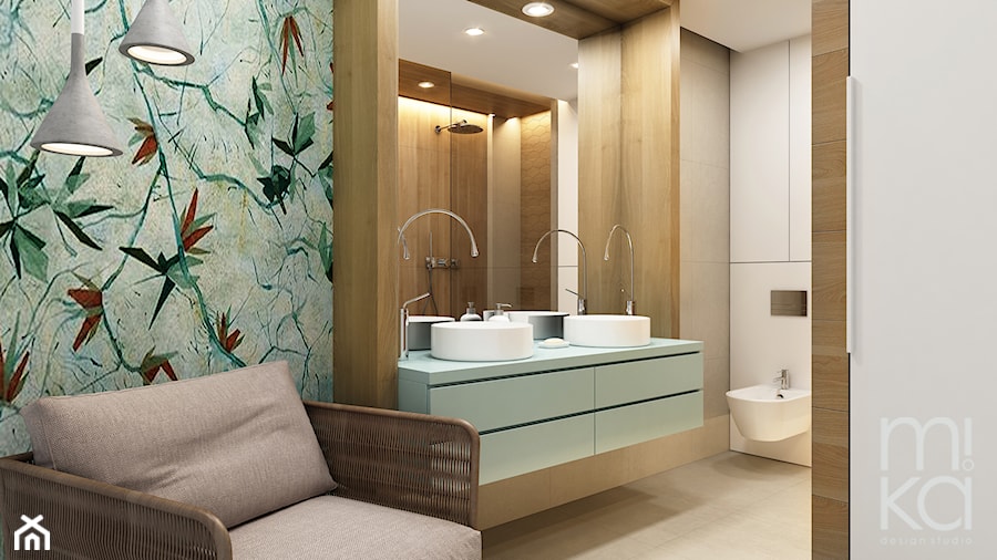 Elegancki Ursynów - Średnia na poddaszu bez okna z dwoma umywalkami łazienka, styl nowoczesny - zdjęcie od M!kaDesign
